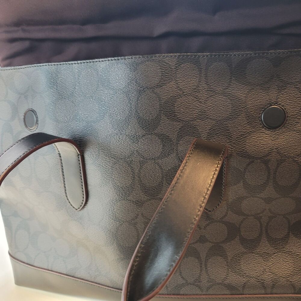 Coach Signature Embossed Coated Leather Briefcase Portfolio Laptop Bag Black - Picture 4 of 10